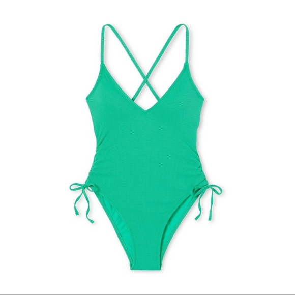 Stoney Clover Lane x Target Green Deep V-Neck Textured One Piece Swimsuit - Picture 5 of 8